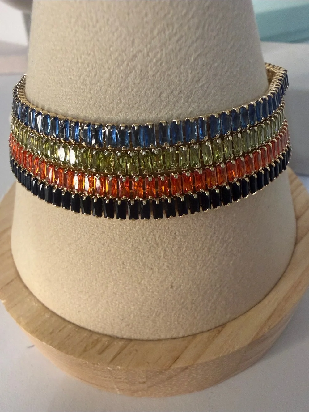 Bundle Multicolor Crystal Baguette Bracelet Stack - Blue, Green, Orange, Black